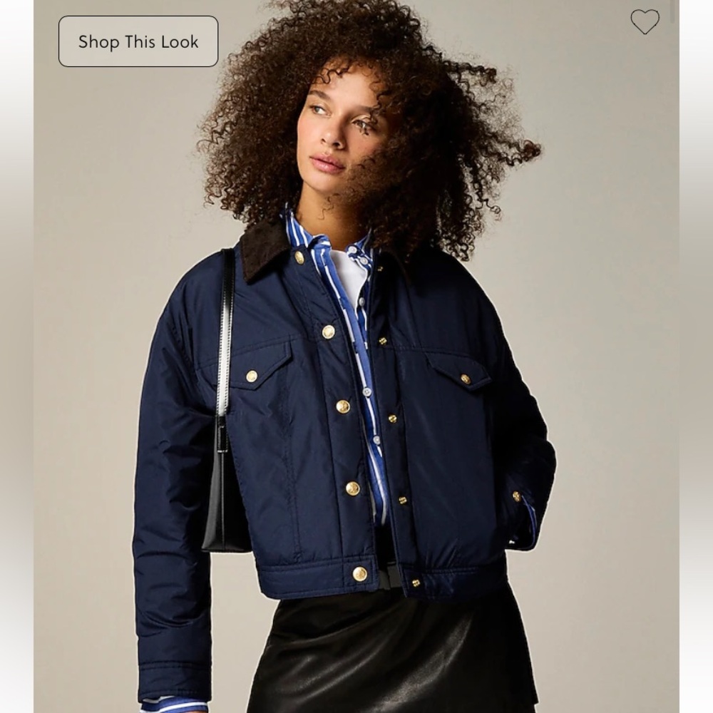 J. Crew Navy Quilted Bomber Jacket with Contrast Collar